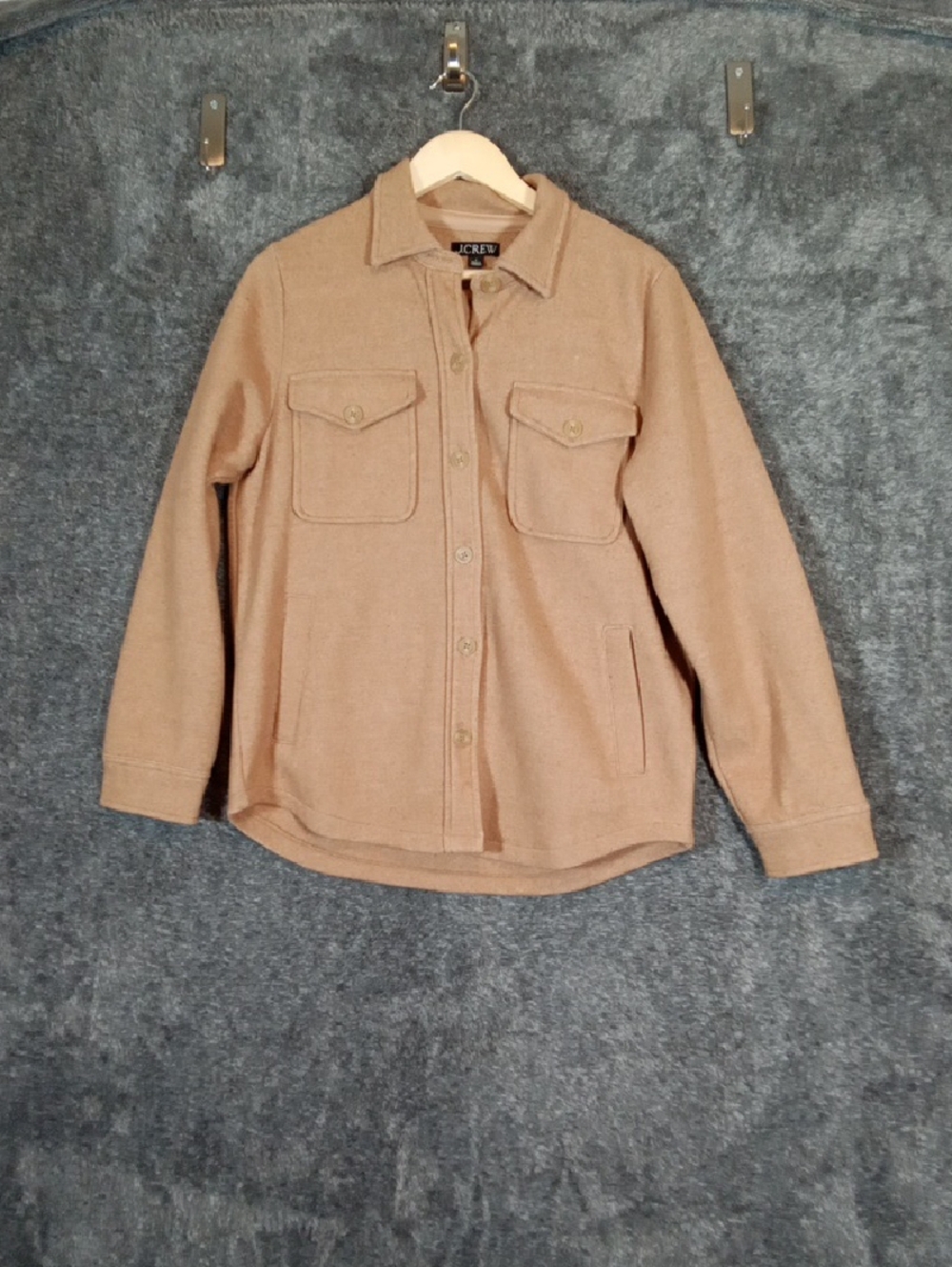 J.Crew Camel Button-Up Shirt Jacket Wool Blend Layering Neutral Quiet Luxury S